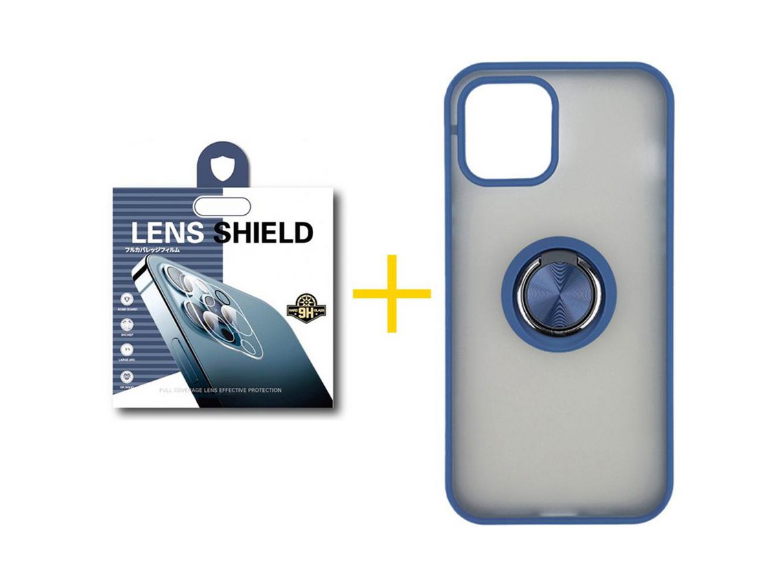 Pack 1 Película de Cámara Trasera + Funda SKYHE para Apple iPhone 13 Gel Bumper con Anillo Azul