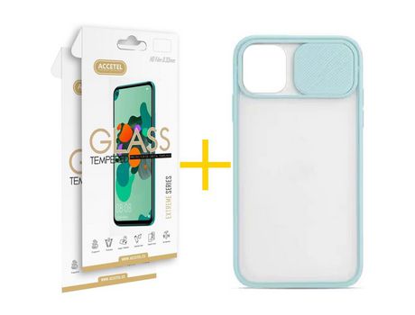Pack 2 X Protector de Vidrio Templado 2.5D + Funda ACCETEL para iPhone 13 Mini Gel Protección Cámara Verde-Mar