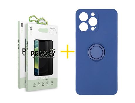 Pack 2 Películas Antiespía + Funda SKYHE para Apple iPhone 13 Pro Max Gel O-Ring Azul