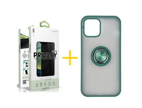 Pack 1 Película Antiespía + Funda SKYHE para Apple iPhone 13 Pro Max Gel Bumper con Anillo Verde