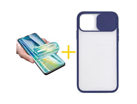 Pack 1 Película + Funda SKYHE para Apple iPhone 13 Pro Max Gel Protteción Cámara Azul Oscuro