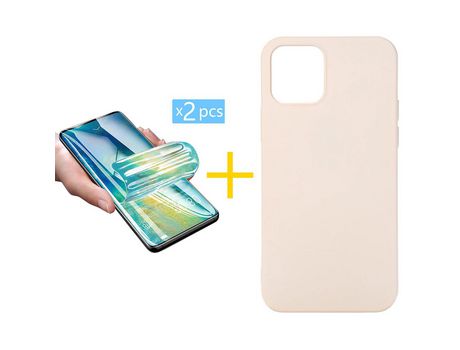Pack 2 Películas + Funda SKYHE para Apple iPhone 13 Mini Silicona Líquida Rosa