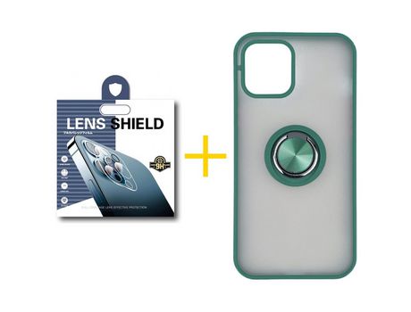 Pack 1 Película de Cámara Trasera + Funda SKYHE para Apple iPhone 13 Pro Gel Bumper con Anillo Verde