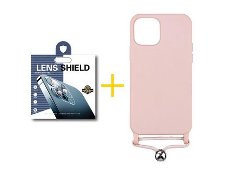 Pack 1 Película de Cámara Trasera + Funda SKYHE para Apple iPhone 13 Pro Gel con Cordón Rosa Pastel