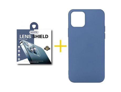 Pack 1 X Protector de Cámara Trasera + Funda ACCETEL para iPhone 13 Pro Max Silicona Líquida Azul
