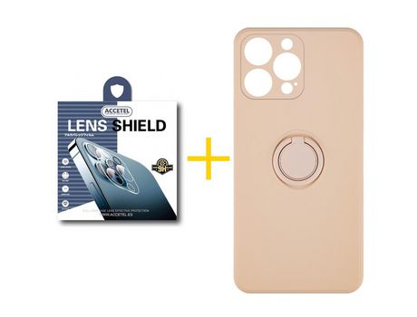 Pack 1 X Protector de Cámara Trasera + Funda ACCETEL para iPhone 13 Pro Gel O-Ring Rosa Pastel