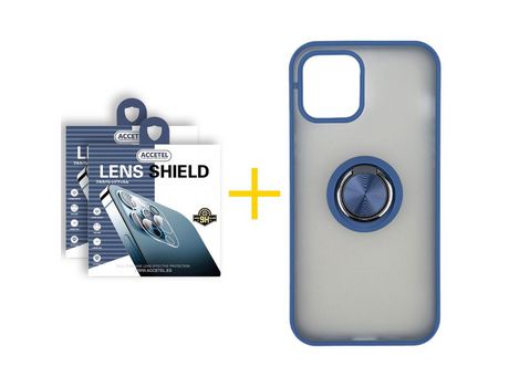 Pack 2 X Protector de Cámara Trasera + Funda ACCETEL para iPhone 13 Pro Gel Bumper con Anillo Azul
