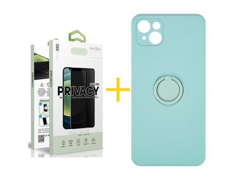 Pack 1 Película Antiespía + Funda SKYHE para Apple iPhone 13 Mini Gel O-Ring Verde-Auga