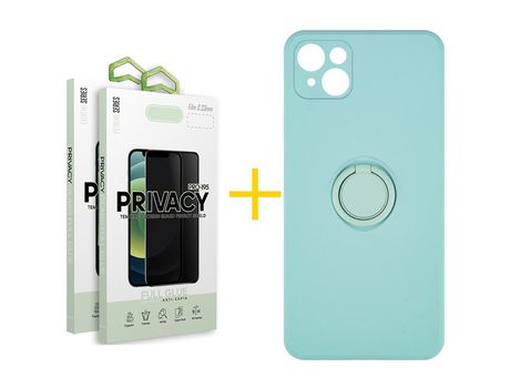Pack 2 Películas Antiespía + Funda SKYHE para Apple iPhone 13 Mini Gel O-Ring Verde-Auga