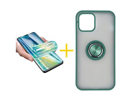 Pack 1 Película + Funda SKYHE para Apple iPhone 13 Gel Bumper con Anillo Verde