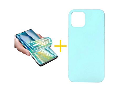 Pack 1 Película + Funda SKYHE para Apple iPhone 13 Mini Silicona Líquida Verde-Água