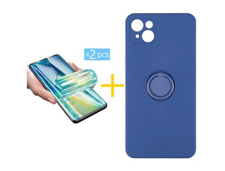 Pack 2 Películas + Funda SKYHE para Apple iPhone 13 Mini Gel O-Ring Azul