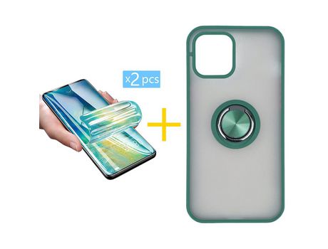 Pack 2 Películas + Funda SKYHE para Apple iPhone 13 Mini Gel Bumper con Anillo Verde