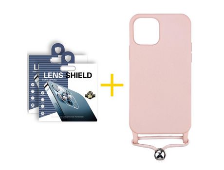 Pack 2 Películas de Cámara Trasera + Funda SKYHE para Apple iPhone 13 Pro Gel con Cordón Rosa Pastel