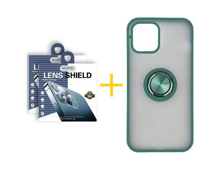 Pack 2 X Protector de Cámara Trasera + Funda ACCETEL para iPhone 13 Pro Gel Bumper con Anillo Verde