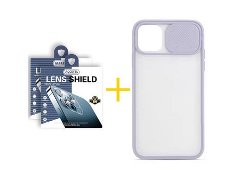 Pack 2 X Protector de Cámara Trasera + Funda ACCETEL para iPhone 13 Pro Gel Protección Cámara Violeta