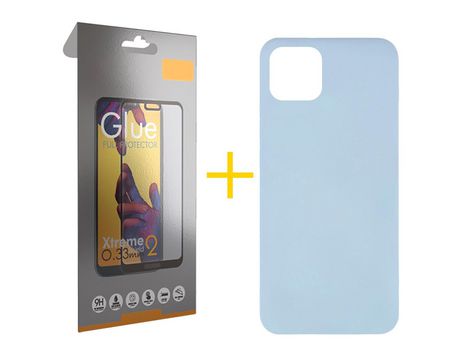 Pack 1 Película Full + Funda SKYHE para Apple iPhone 11 Silicona Líquida Azul Claro