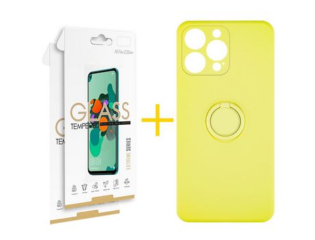 Pack 2 Películas 2.5D + Funda SKYHE para Apple iPhone 12 Pro Gel O-Ring Amarillo