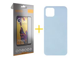 Pack 1 x Protector de Vidrio Templado Full + Funda ACCETEL para iPhone 11 Silicona Líquida Azul Claro