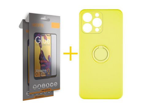 Pack 2 x Protector de Vidrio Templado Full + Funda ACCETEL para iPhone 12 Pro Gel O-Ring Amarillo