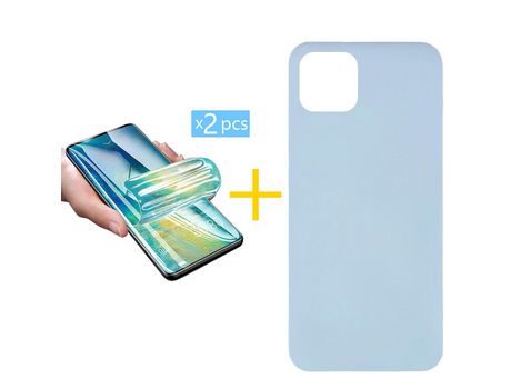 Pack 2 x Protector de Hidrogel + Funda ACCETEL para iPhone 11 Pro Max Silicona Líquida Azul Claro