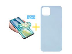 Pack 2 Películas de Hidrogel + Funda SKYHE para Apple iPhone 12 Silicona Líquida Azul Claro