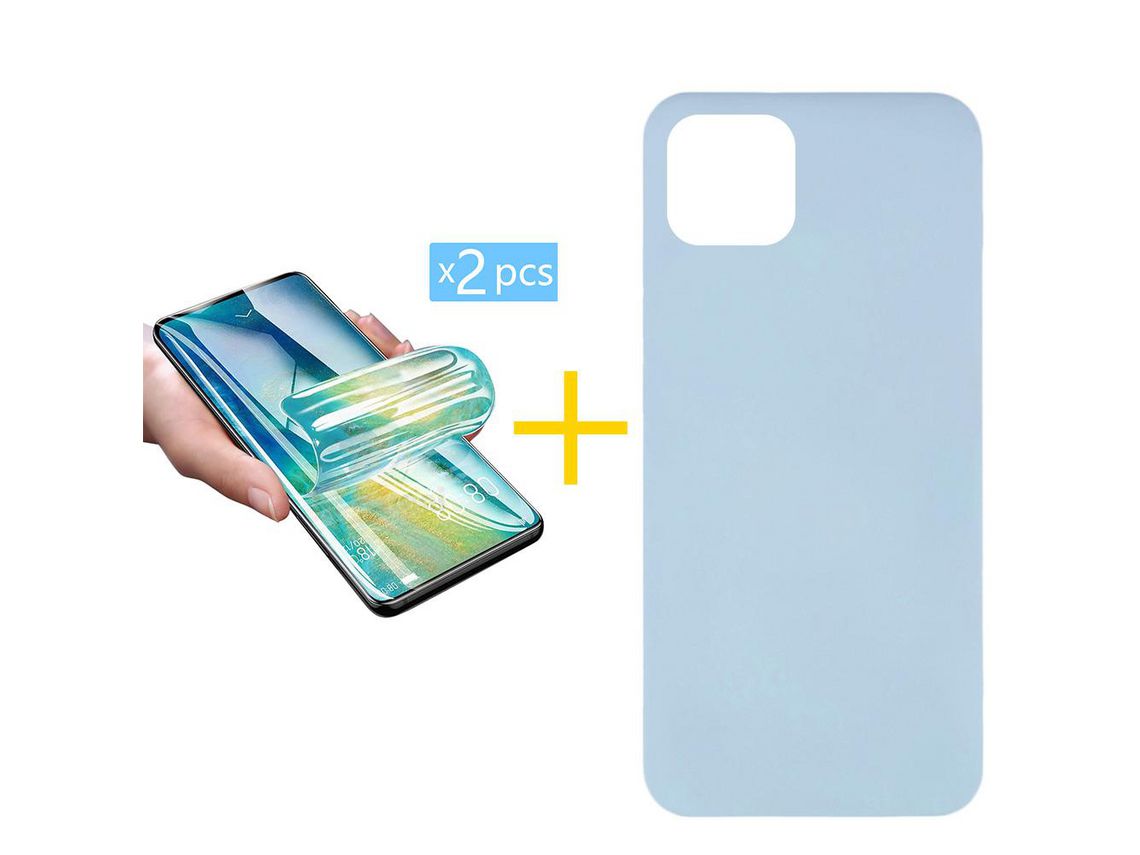 Pack 2 Películas de Hidrogel + Funda SKYHE para Apple iPhone 12 Silicona Líquida Azul Claro