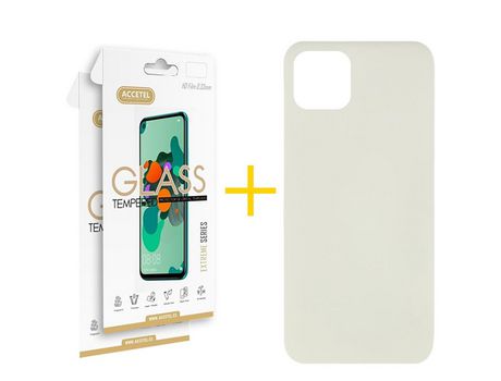 Pack 2 x Protector de Vidrio Templado 2.5D + Funda ACCETEL para iPhone 12 Pro Silicona Líquida Arena