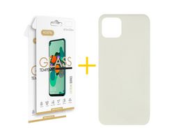 Pack 2 x Protector de Vidrio Templado 2.5D + Funda ACCETEL para iPhone 12 Pro Max Silicona Líquida Arena