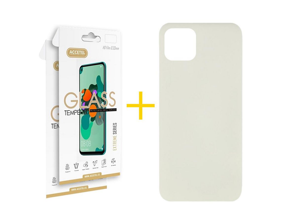 Pack 2 x Protector de Vidrio Templado 2.5D + Funda ACCETEL para iPhone 12 Pro Max Silicona Líquida Arena