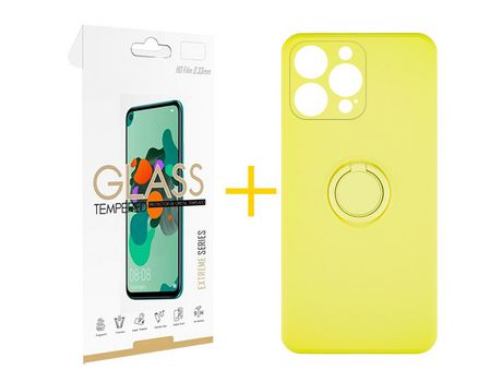 Pack 1 Película 2.5D + Funda SKYHE para Apple iPhone 12 Pro Gel O-Ring Amarillo