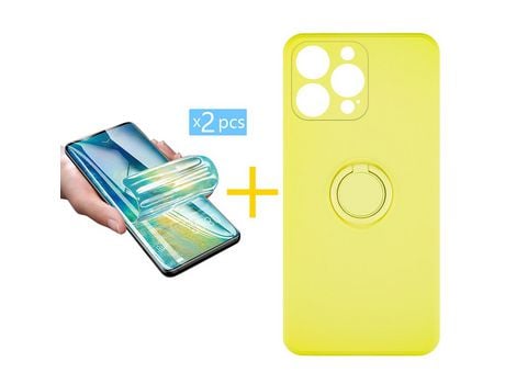 Pack 2 x Protector de Hidrogel + Funda ACCETEL para iPhone 12 Pro Gel O-Ring Amarillo