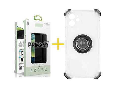 Pack 1 Película Antiespía + Funda SKYHE para Apple iPhone 12 Mini Gel Bumper con Anillo Incolor Clear