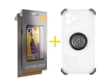 Pack 2 Películas Full + Funda SKYHE para Apple iPhone 12 Mini Gel Bumper con Anillo Incolor Clear