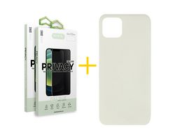 Pack 2 X Protector de Vidrio Templado Anti espía + Funda ACCETEL para iPhone 13 Pro Silicona Líquida Arena