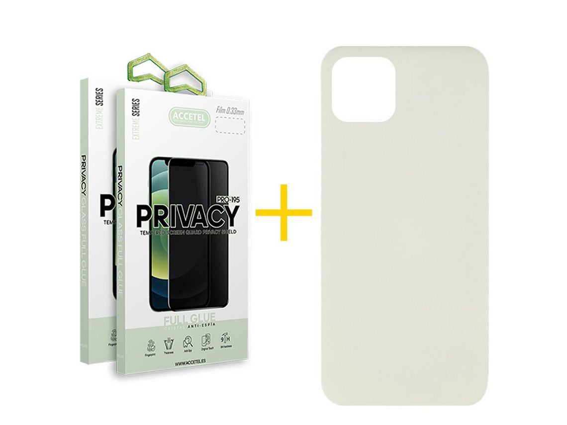 Pack 2 X Protector de Vidrio Templado Anti espía + Funda ACCETEL para iPhone 13 Pro Silicona Líquida Arena