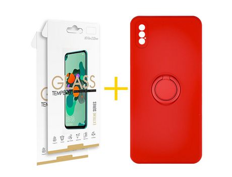 Pack 2 Películas 2.5D + Funda SKYHE por Apple iPhone XS Max Gel O-Ring Rojo