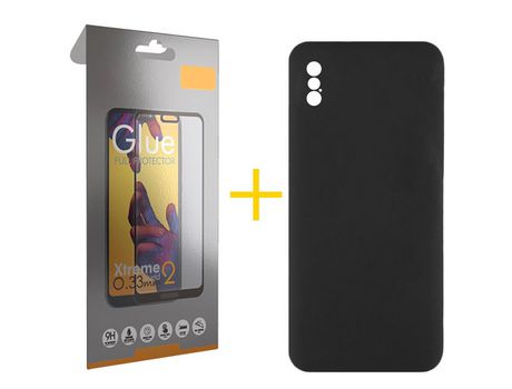 Pack 1 Película Full + Funda SKYHE por Apple iPhone XS Max Silicona Líquida Negro
