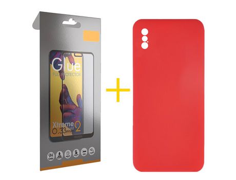 Pack 1 Película Full + Funda SKYHE por Apple iPhone XS Max Silicona Líquida Rojo