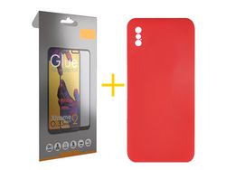 Pack 1 Película Full + Funda SKYHE por Apple iPhone XS Max Silicona Líquida Rojo