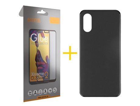 Pack 1 X Protector de Vidrio Templado Full + Funda ACCETEL para iPhone X / XS Silicona Liso Negro