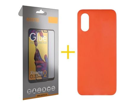Pack 1 X Protector de Vidrio Templado Full + Funda ACCETEL para iPhone XS Max Silicona Liso Rojo