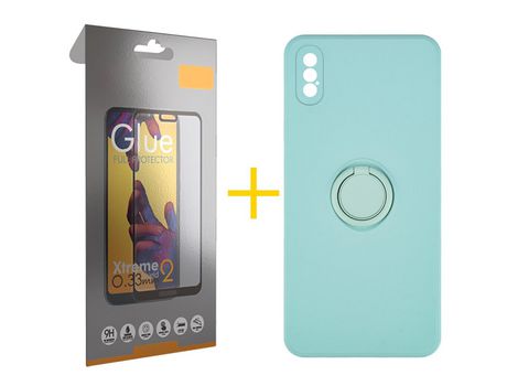 Pack 1 Película Full + Funda SKYHE por Apple iPhone XS Max Gel O-Ring Verde-Auga