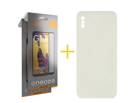 Pack 2 X Protector de Vidrio Templado Full + Funda ACCETEL para iPhone XS Max Silicona Líquida Arena