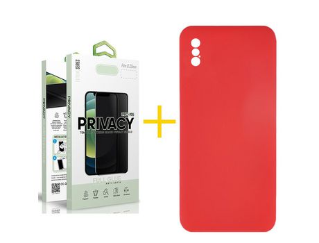 Pack 1 Película Antiespía + Funda SKYHE por Apple iPhone XS Max Silicona Líquida Rojo