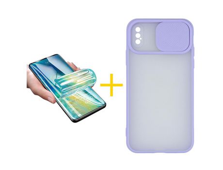 Pack 1 Película + Funda SKYHE por Apple iPhone XS Max Gel Protteción Cámara Violeta
