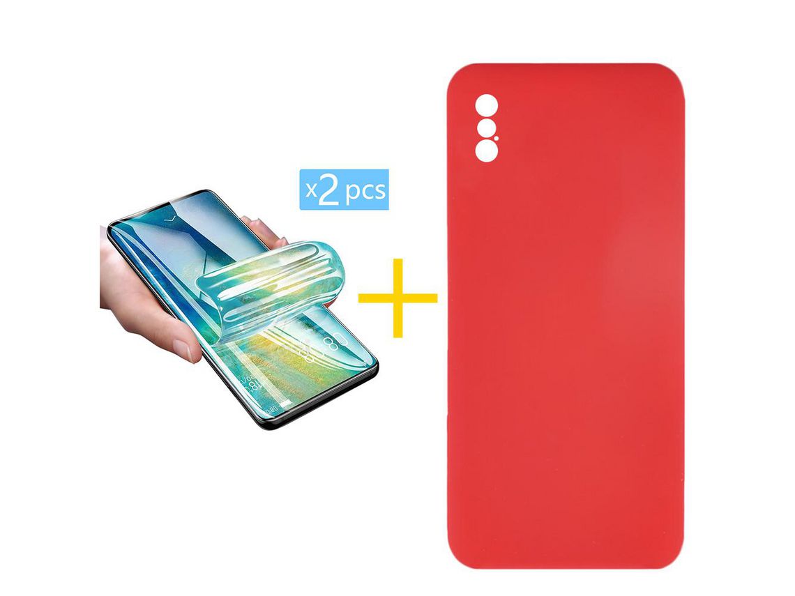 Pack 2 X Protector de Vidrio Templado Hidrogel + Funda ACCETEL para iPhone XS Max Silicona Líquida Rojo