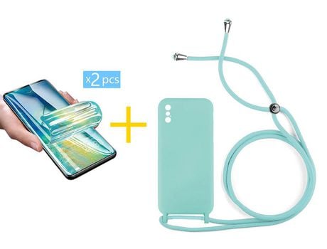Pack 2 Películas + Funda SKYHE por Apple iPhone XS Max Gel con Cordón Agua Verde