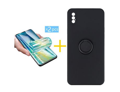 Pack 2 X Protector de Vidrio Templado Hidrogel + Funda ACCETEL para iPhone XS Max Gel O-Ring Negro