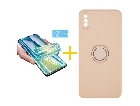 Pack 2 Películas + Funda SKYHE por Apple iPhone XS Max Gel O-Ring Rosa Pastel